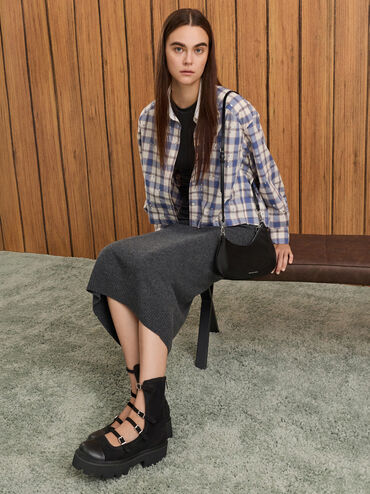 شنطة كتف ديون ساتان بحمالة سلسلة, أسود كلاسيكي, hi-res