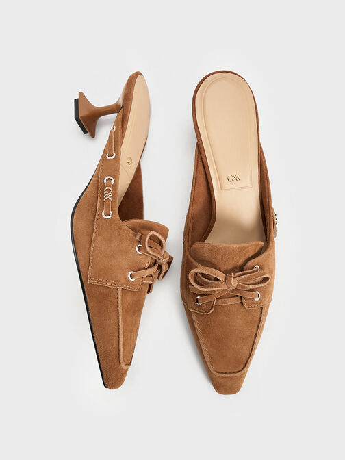 حذاء ميولز كوري من الشمواه بأحزمة للكاحل وكعب منحوت, كونياكي, hi-res