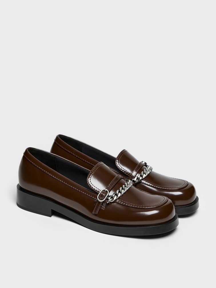 Georgie Chain Loafers, Dark Brown, hi-res