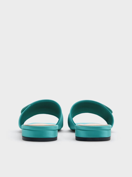 Satin Teardrop-Crystal Buckle-Strap Slide Sandals, Teal, hi-res