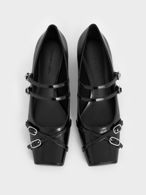 Janis Double-Strap Mary Jane Pumps, Black Boxed, hi-res