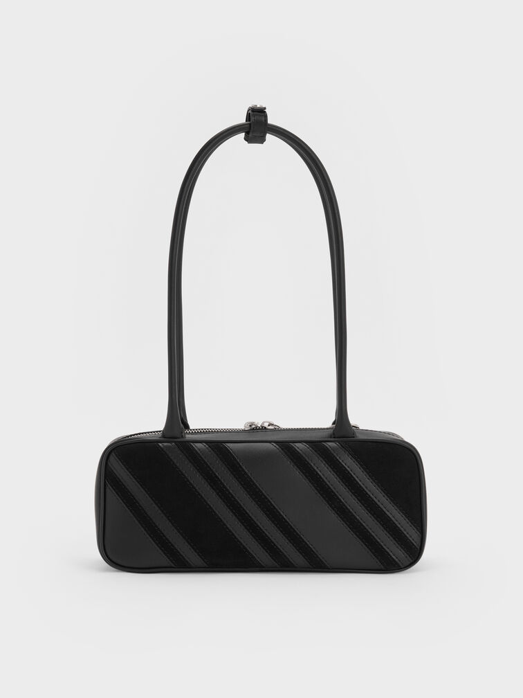 Zeya Recycled Suede Striped Shoulder Bag, Noir, hi-res