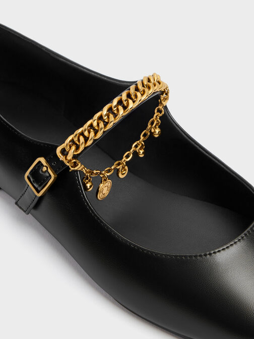 Double-Chain Charm Mary Jane Flats, Black, hi-res