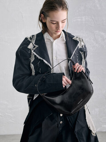 Bryna Curved Hobo Bag, Noir, hi-res