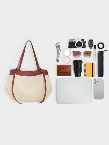 حقيبة تسوق قماشية كبيرة الحجم من قماش الكالا, قرميدي, hi-res