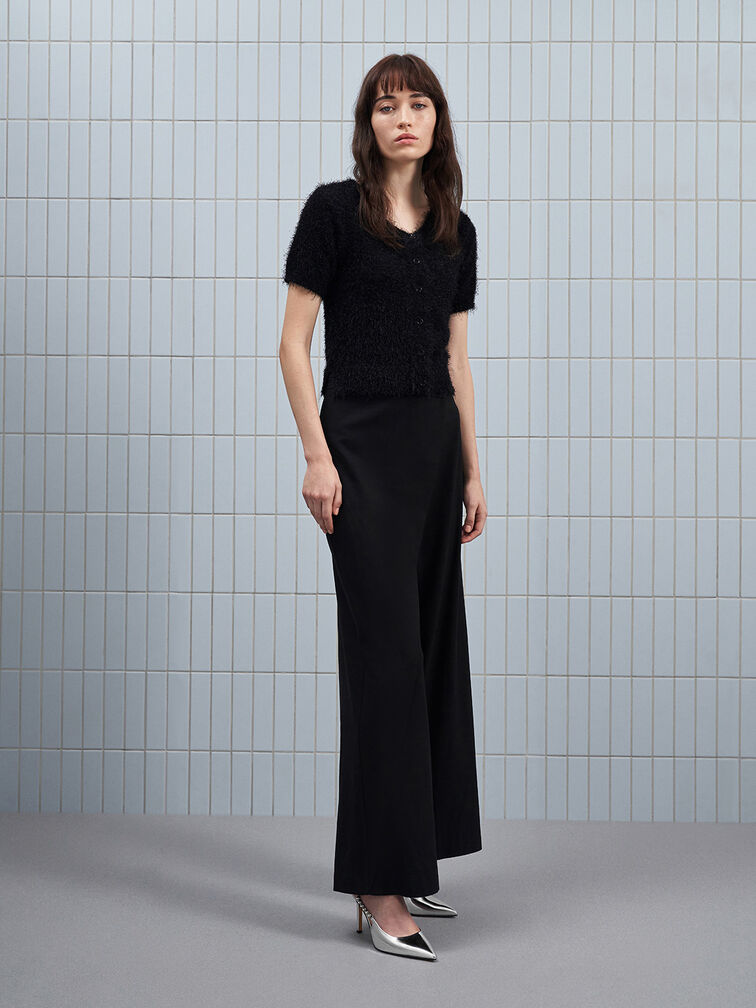 حذاء فلوريس بلمعة معدنية مفتوح من الخلف ومزين بحزام مرصّع بالأحجار, فضي, hi-res