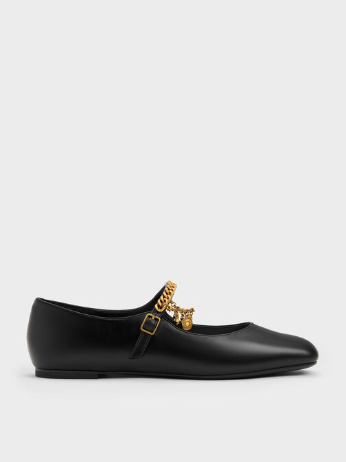 Double-Chain Charm Mary Jane Flats, Black, hi-res