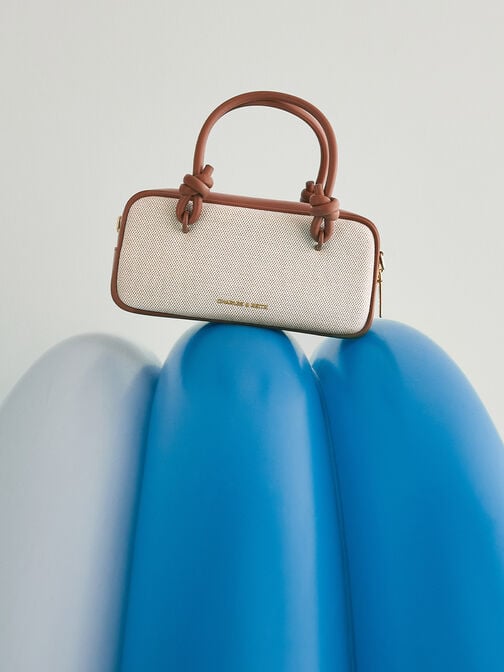 حقيبة مستطيلة سامي من القماش بمقبض مزين بعقدة, رمادي مائل للبني كانفاس, hi-res