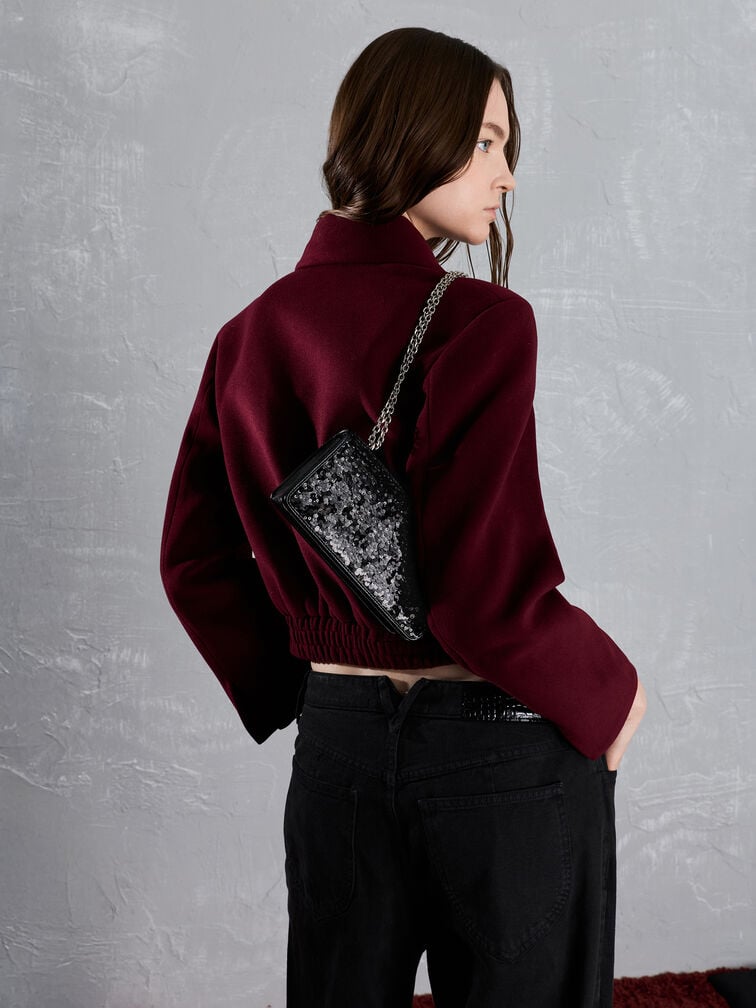 محفظة بسلسلة بافوتو مزينة بالترتر, أسود كلاسيكي, hi-res