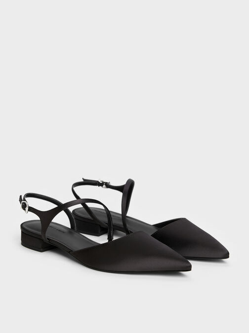 حذاء كورديليا المسطح ذو الكعب المفتوح المدبب, أسود خشن, hi-res