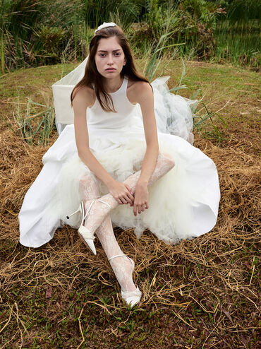 Leda Beaded Satin Ankle-Strap Pumps, White, hi-res