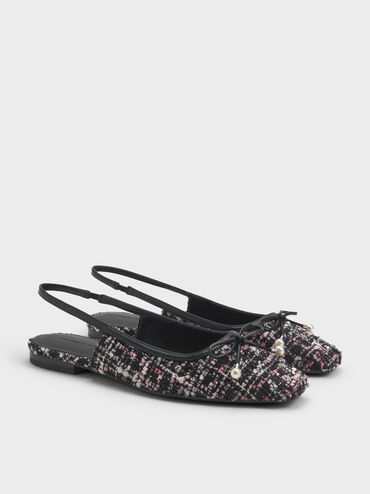 Barbara Tweed Pearl-Bow Slingback Flats, Multi, hi-res