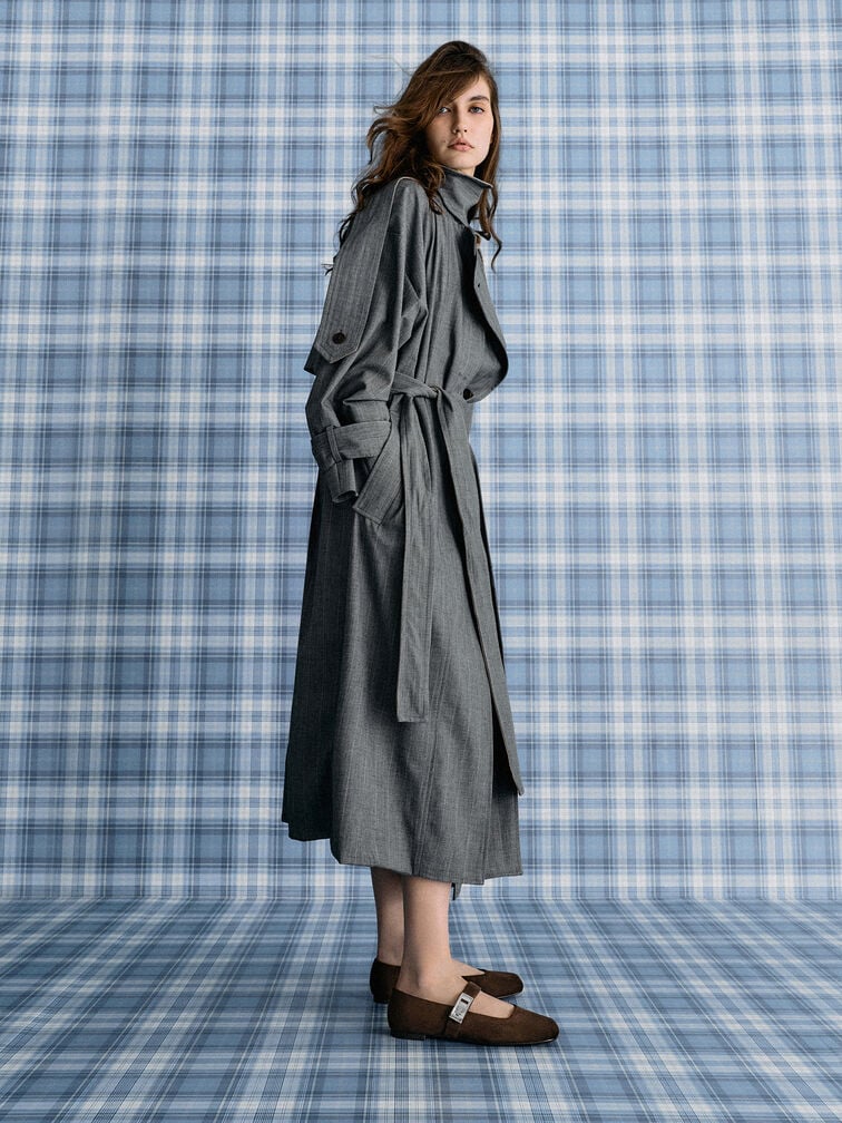 Lando Faux Suede Mary Jane Flats, Dark Brown Textured, hi-res