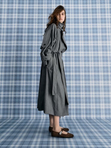 Lando Faux Suede Mary Jane Flats, Dark Brown Textured, hi-res