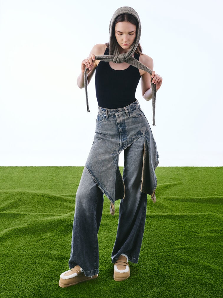 حذاء بلاتفورم بفرو معاد التدوير, رملي, hi-res