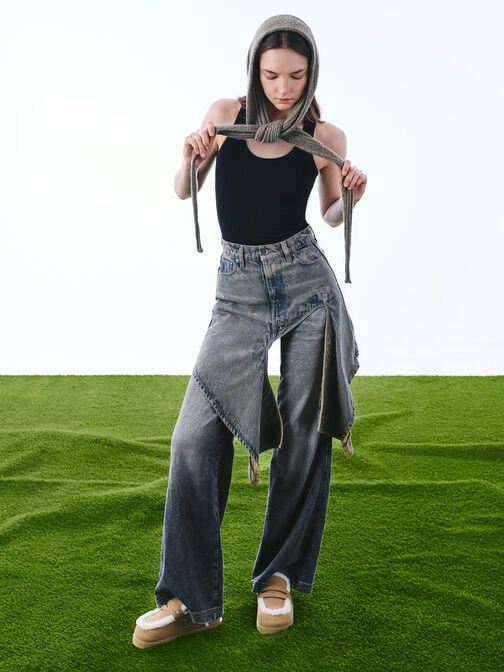 حذاء بلاتفورم بفرو معاد التدوير, رملي, hi-res