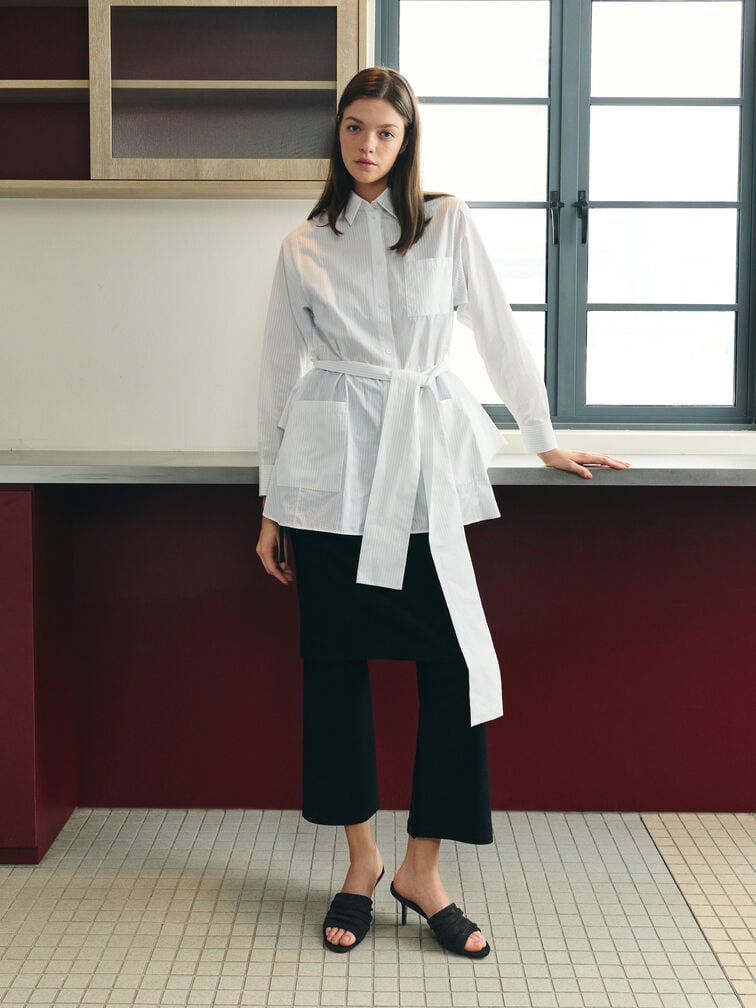 Faux Suede Ruched Heeled Mules, Black Textured, hi-res