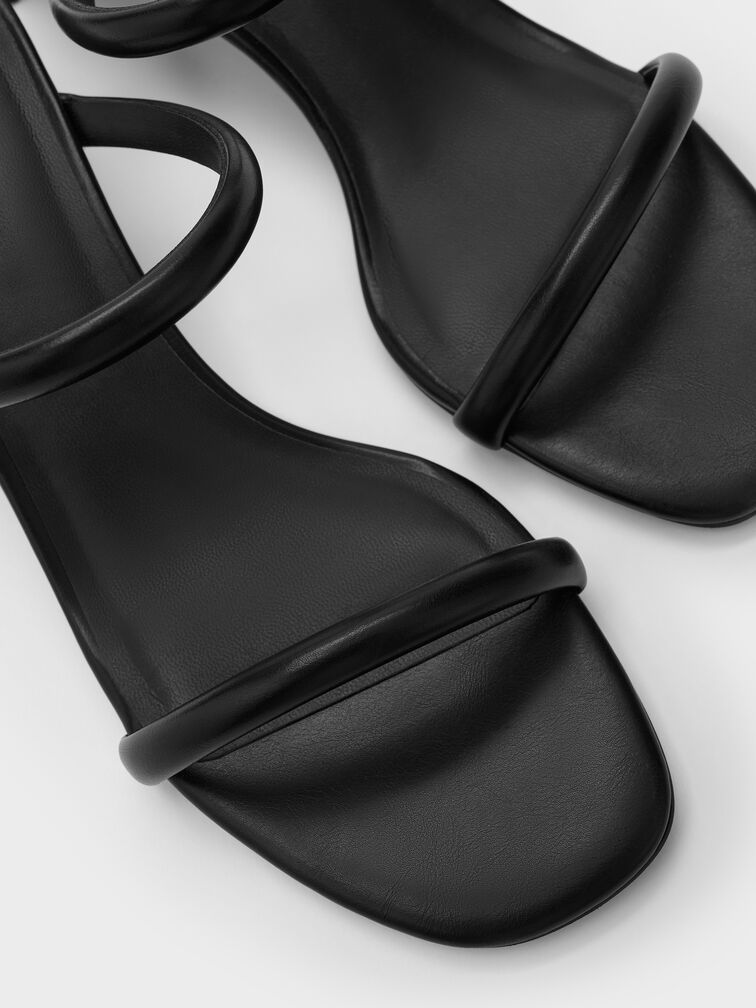 Double-Strap Slant-Heel Mules, Black, hi-res