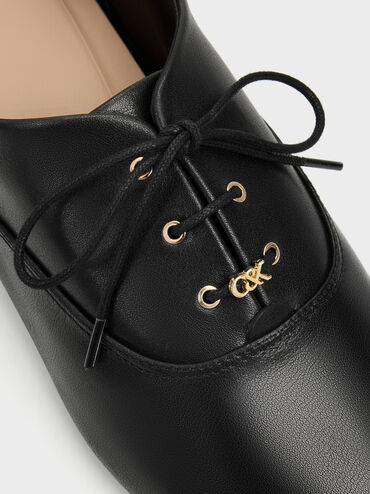 Pippa Leather Derby Flats, Black, hi-res