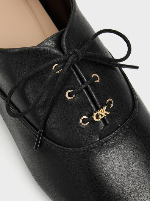 Pippa Leather Derby Flats, Black, hi-res