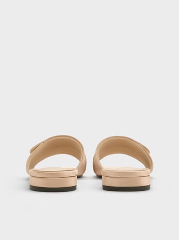 Satin Teardrop-Crystal Buckle-Strap Slide Sandals, Gold, hi-res