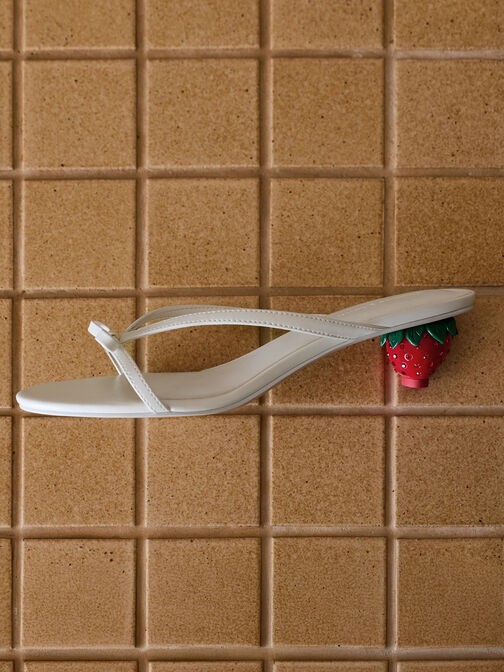 حذاء ميول سونالي بفيونكة وكعب "فراولة", أبيض, hi-res