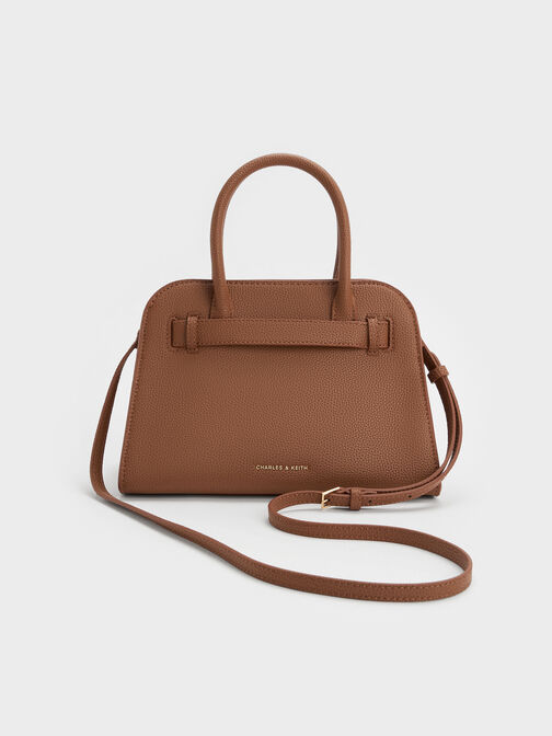 Aubrielle Belted Tote Bag, Chocolate, hi-res