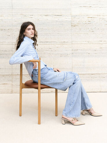 حذاء لاندو بكعب ومقدمة مدببة ومشبك, أبيض طباشيري, hi-res