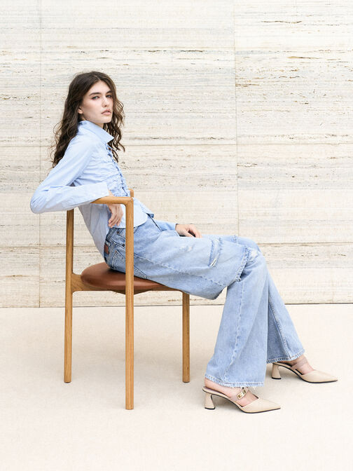 حذاء لاندو بكعب ومقدمة مدببة ومشبك, أبيض طباشيري, hi-res