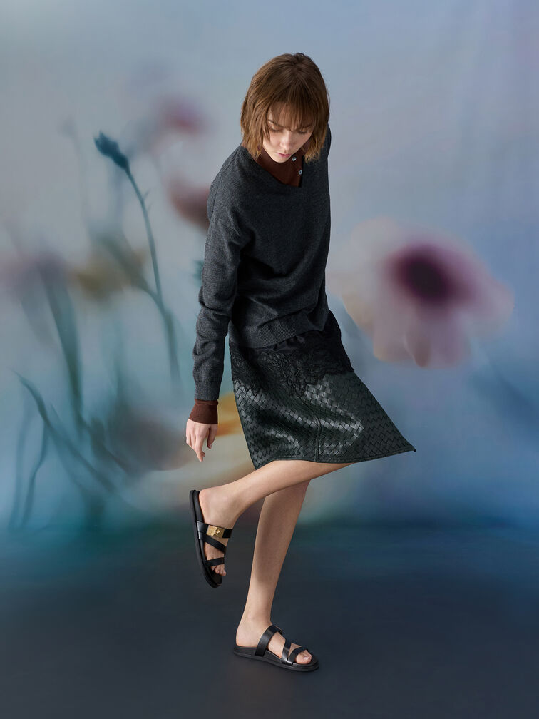 صندل أيلين بسيور وإبزيم ميتاليك, أسود, hi-res