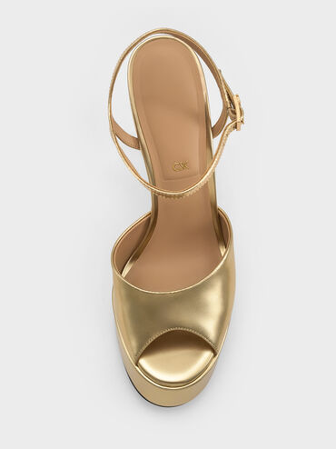 حذاء فرانشيسكا ذو الكعب العالي المفتوح من الأمام والمصنوع من الجلد المعدني, ذهبي, hi-res