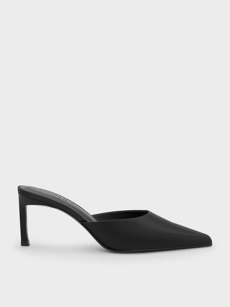 حذاء ميول من الساتان بكعب ومقدمة مدببة, أسود خشن, hi-res