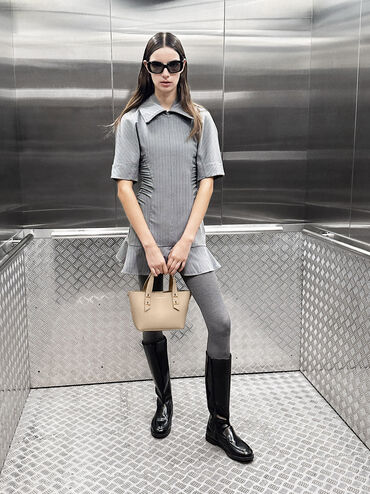 حقيبة توت شانيا صغيرة بمقبض مزدوج, بيج مخملي, hi-res