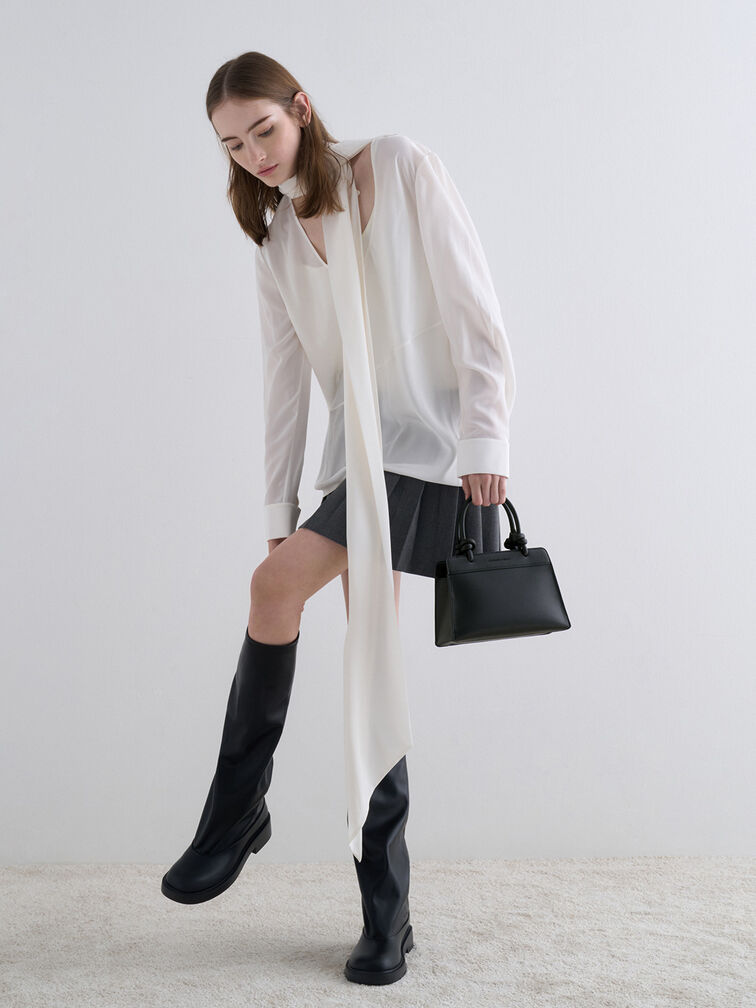 Sabine Knotted-Handle Trapeze Tote Bag, Jet Black, hi-res