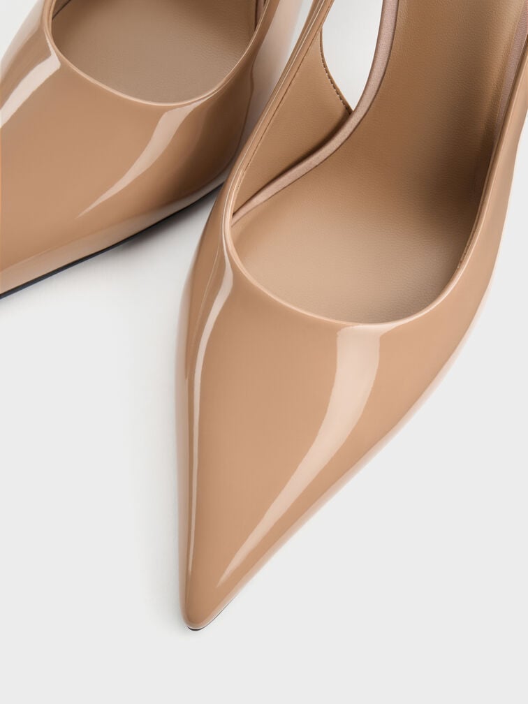Patent Pointed Slingback Pumps, Nude, hi-res