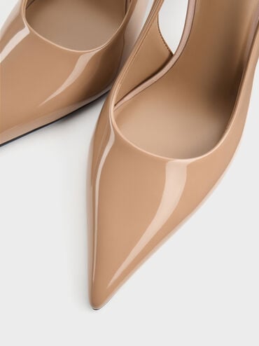 Patent Pointed Slingback Pumps, Nude, hi-res