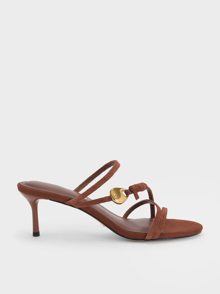 Adema Suede Strappy Heeled Mules, Brown, hi-res