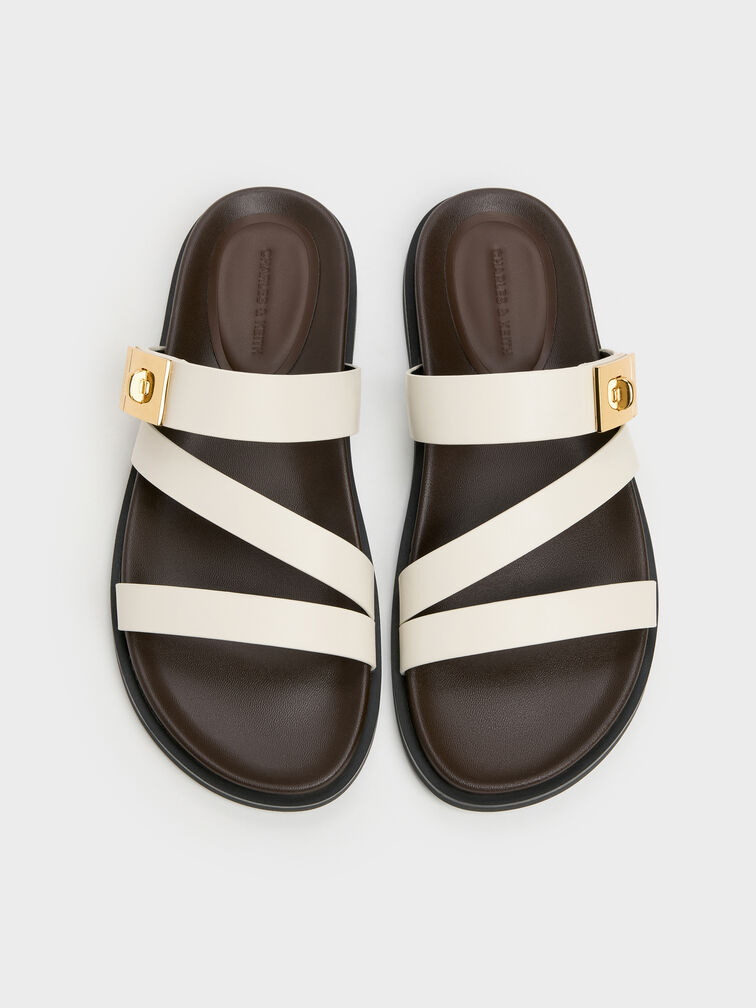 صندل أيلين بسيور وإبزيم ميتاليك, أبيض, hi-res