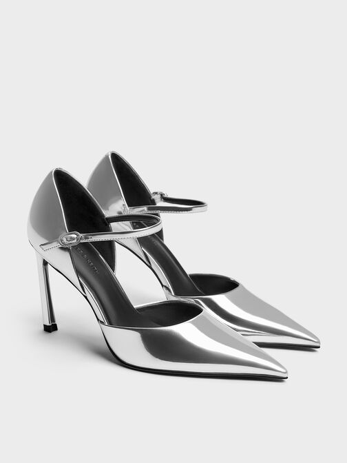 Metallic Pointed D'Orsay Stiletto Pumps, Silver, hi-res