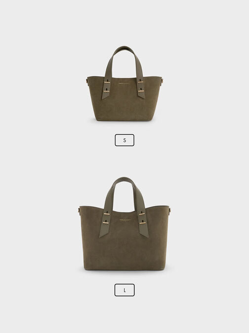 حقيبة توت شانيا صغيرة بمقبض مزدوج من الجلد السويدي الصناعي المعاد تدويره, زيتي غامق, hi-res