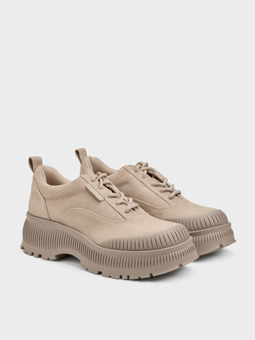 Darra Faux Suede Ridged-Sole Platform Sneakers, Beige, hi-res