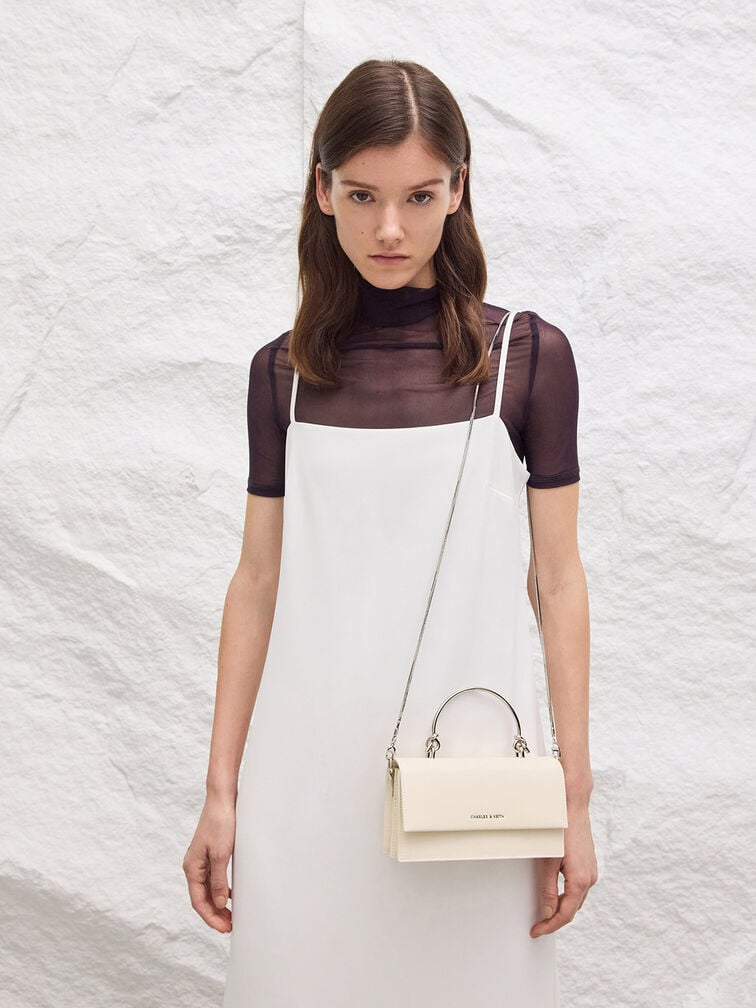 محفظة طويلة كريستين بيد منحوتة, كريمي, hi-res