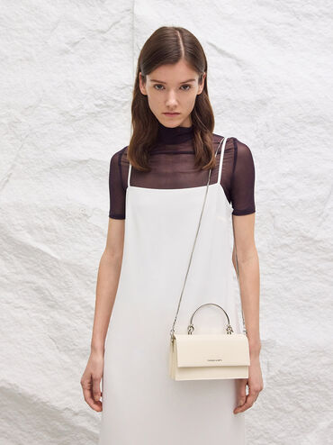 محفظة طويلة كريستين بيد منحوتة, كريمي, hi-res