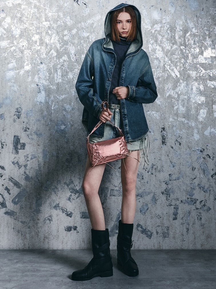 حقيبة كتف ميتالك برباط, زهري مضيء, hi-res