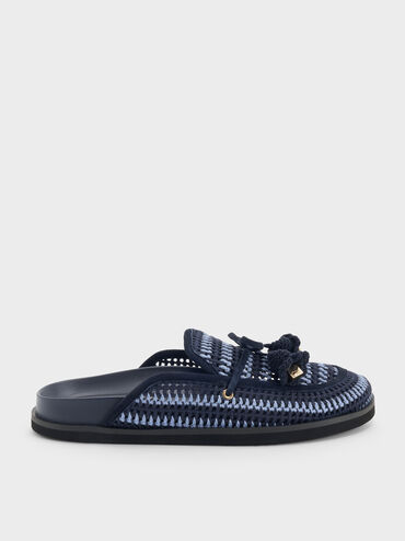 Crochet & Suede Flower Mules, Blue, hi-res