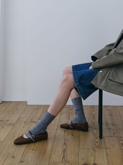 Georgie Chain Mary Jane Flats, Dark Brown, hi-res