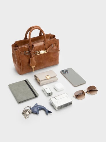 Mini Delfina Belted Tote Bag, Distressed Tan, hi-res