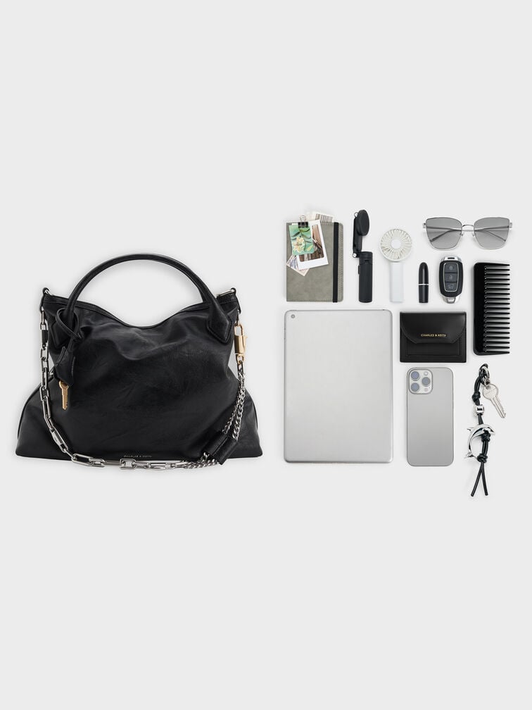 Delfina Chain Tote Bag, Noir, hi-res