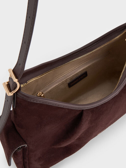 Khai Recycled Suede Side-Pocket Shoulder Bag, Espresso Brown, hi-res