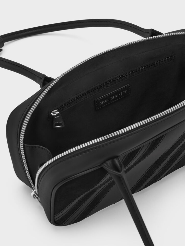 Zeya Recycled Suede Striped Shoulder Bag, Noir, hi-res